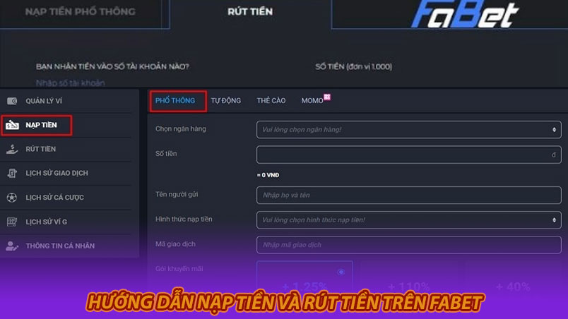 Hướng dẫn nạp tiền và rút tiền trên Fabet